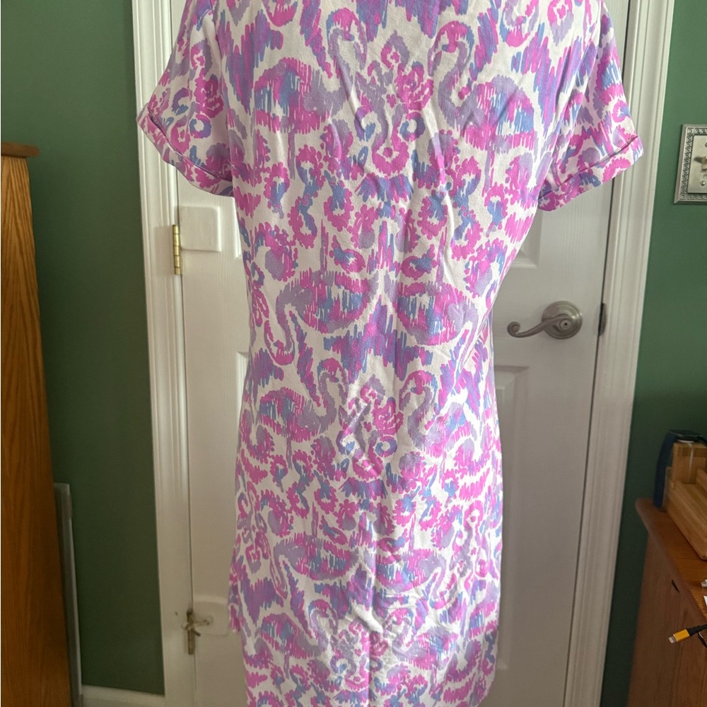 Lilly Pulitzer Pink & Purple Ikat Print Short Sleeve Dress | Size L - Picture 2 of 6